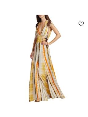 NWT - Silvia Tcherassi Yellow and Orange Striped V-Neck Maxi Dress